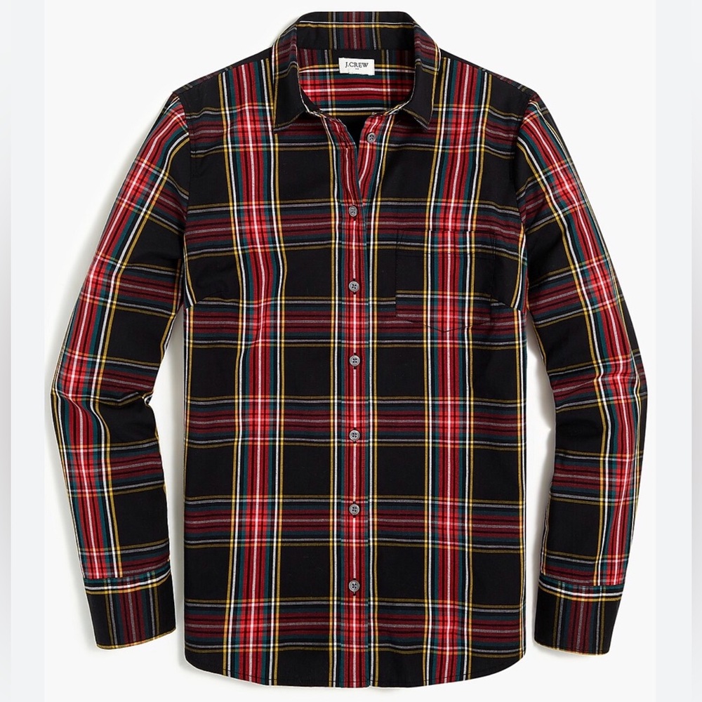J. Crew small black red plaid button down blouse shirt preppy classic